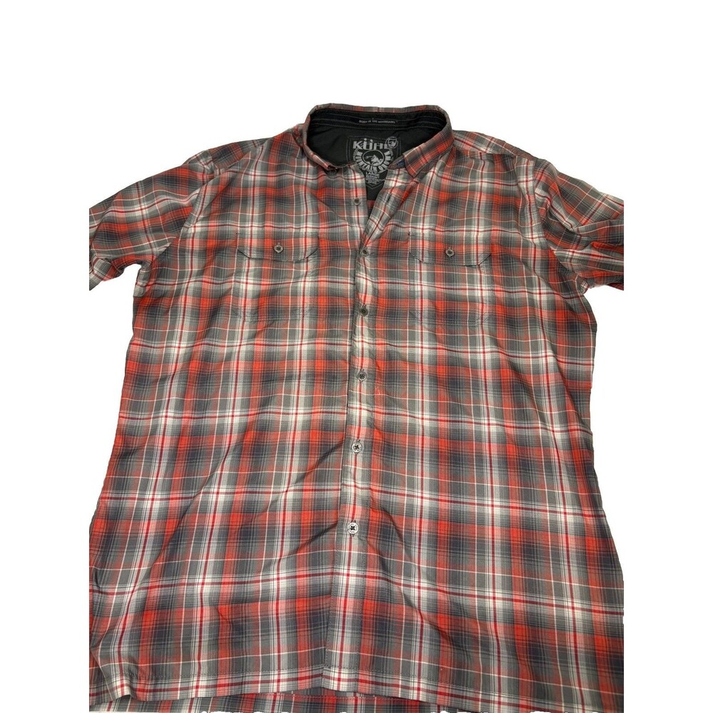 Kuhl Men’s Lg Eluxur Response Red Gray Chest Pocket Short Sleeve Wicking Shirt